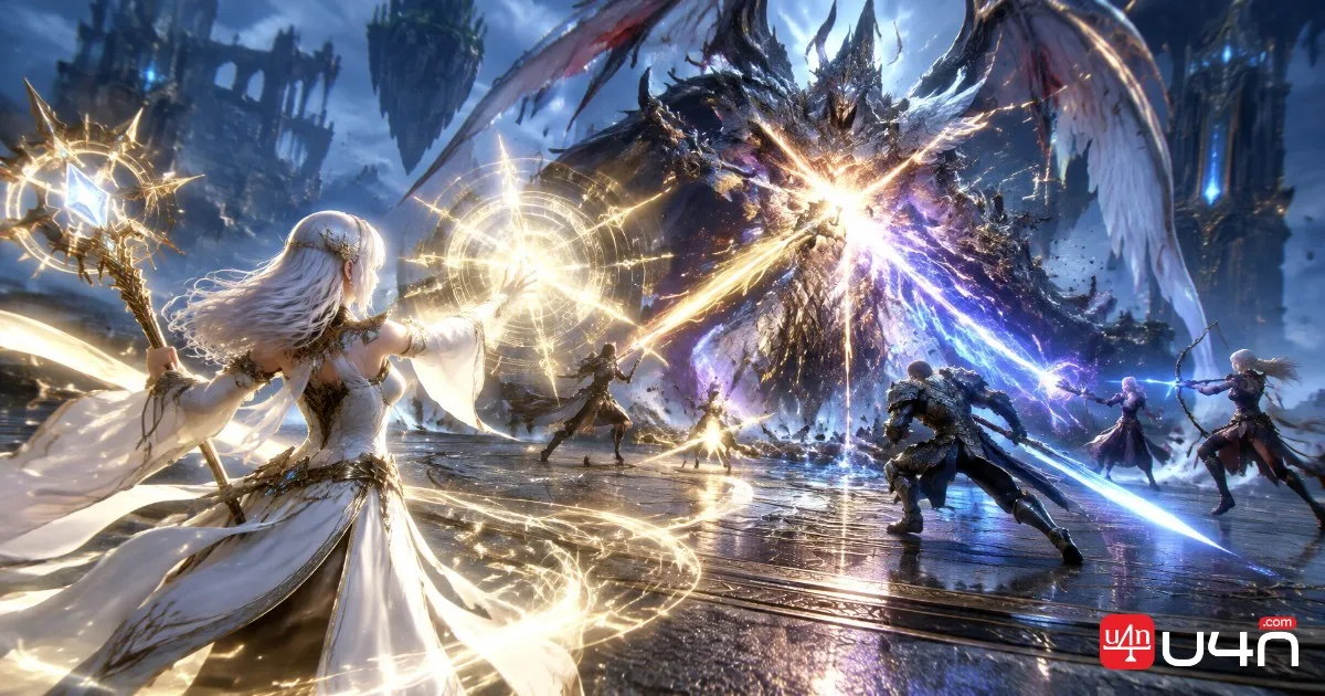 Ein Kleriker in Aion 2 führt seine Fertigkeitsrotation gegen einen Dungeonboss aus