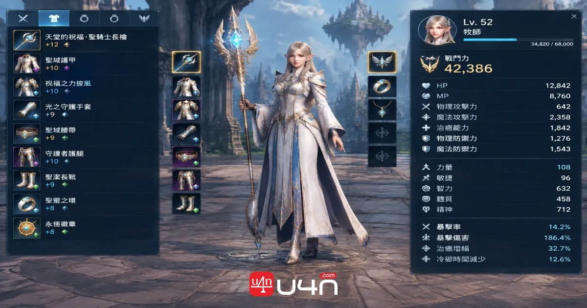 Aion 2 治癒星的裝備、角色屬性與培養介面