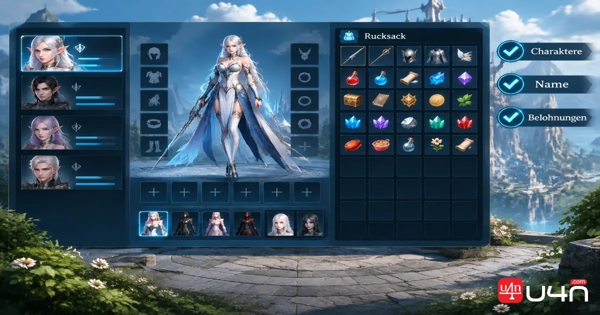 Checkliste zur Charakterverwaltung in AION 2 mit Plätzen, Namen und Belohnungen vor dem Transfer
