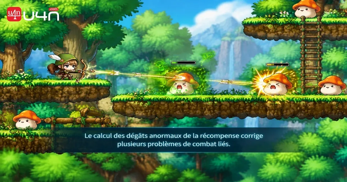 Scène de ville de MapleStory Monde Classique illustrant la mise à jour de maintenance du 15 octobre