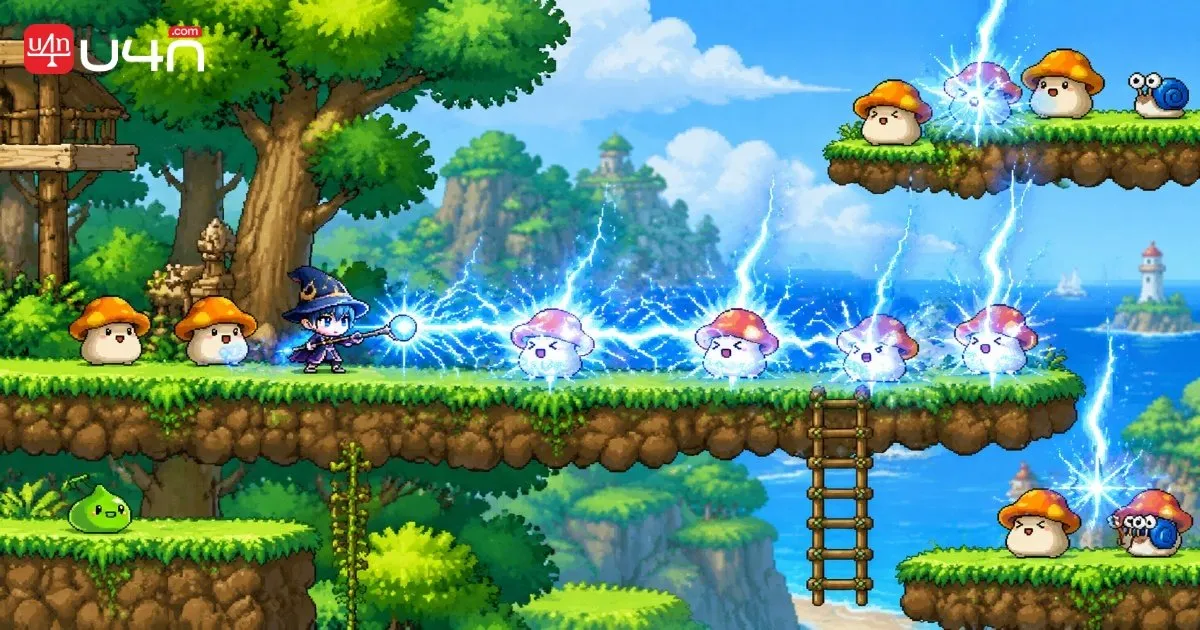 MapleStory Classic World training map at Florina Beach with monsters suited to elemental attacks