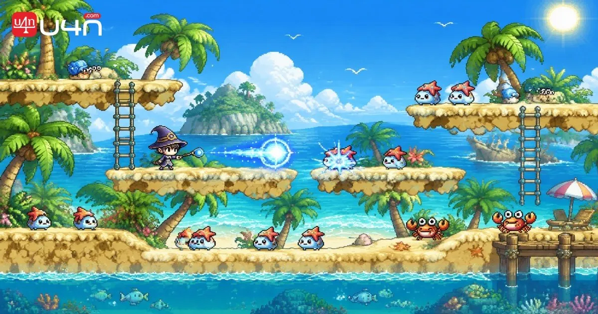 MapleStory Classic World Ice Lightning Mage using Thunder against a group of monsters
