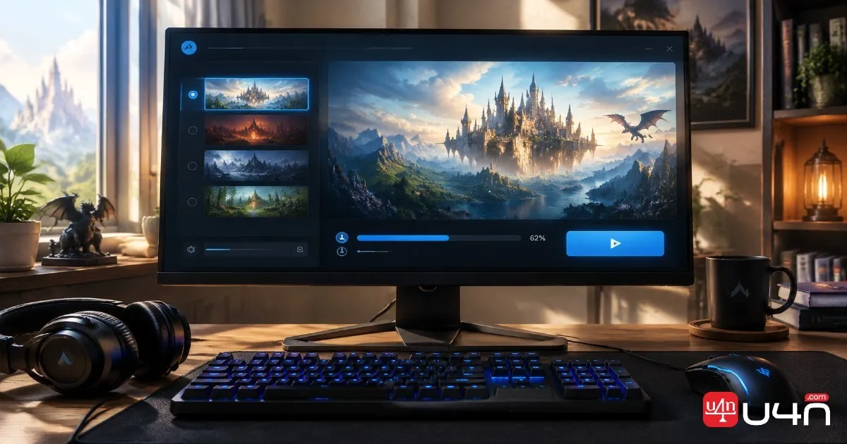 Jugador preparando su cliente de juego en PC antes de entrar a un reino de pruebas de MMORPG