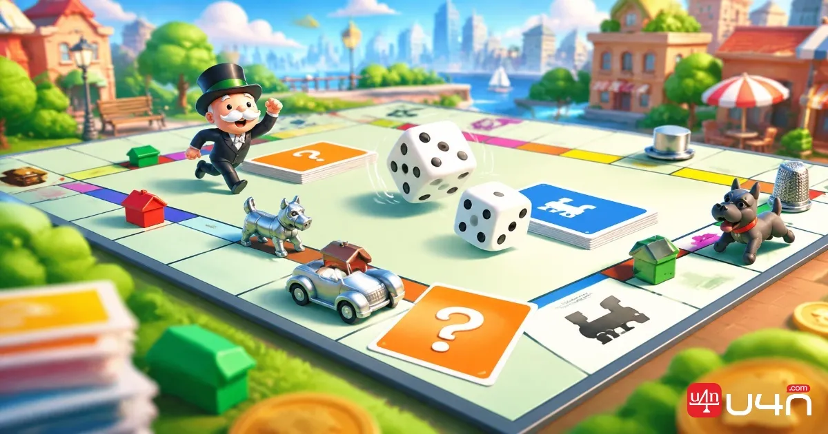 Chart Climber event board with dice, Chance tiles, and Railroad spaces