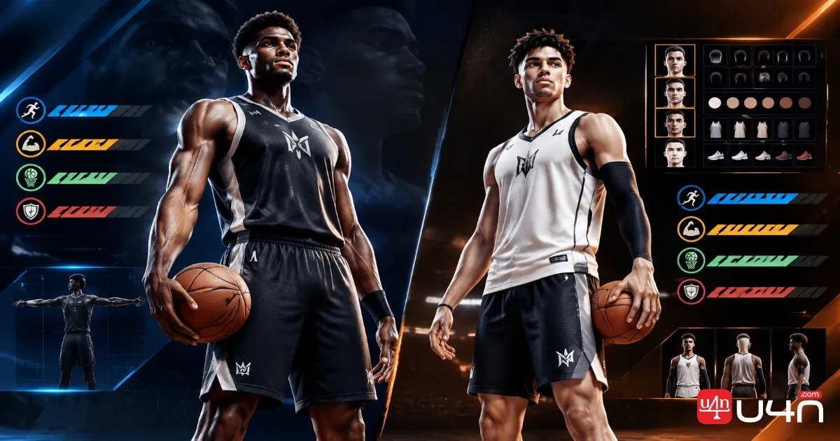 Comparison of a star-inspired basketball build and a custom MyPLAYER build