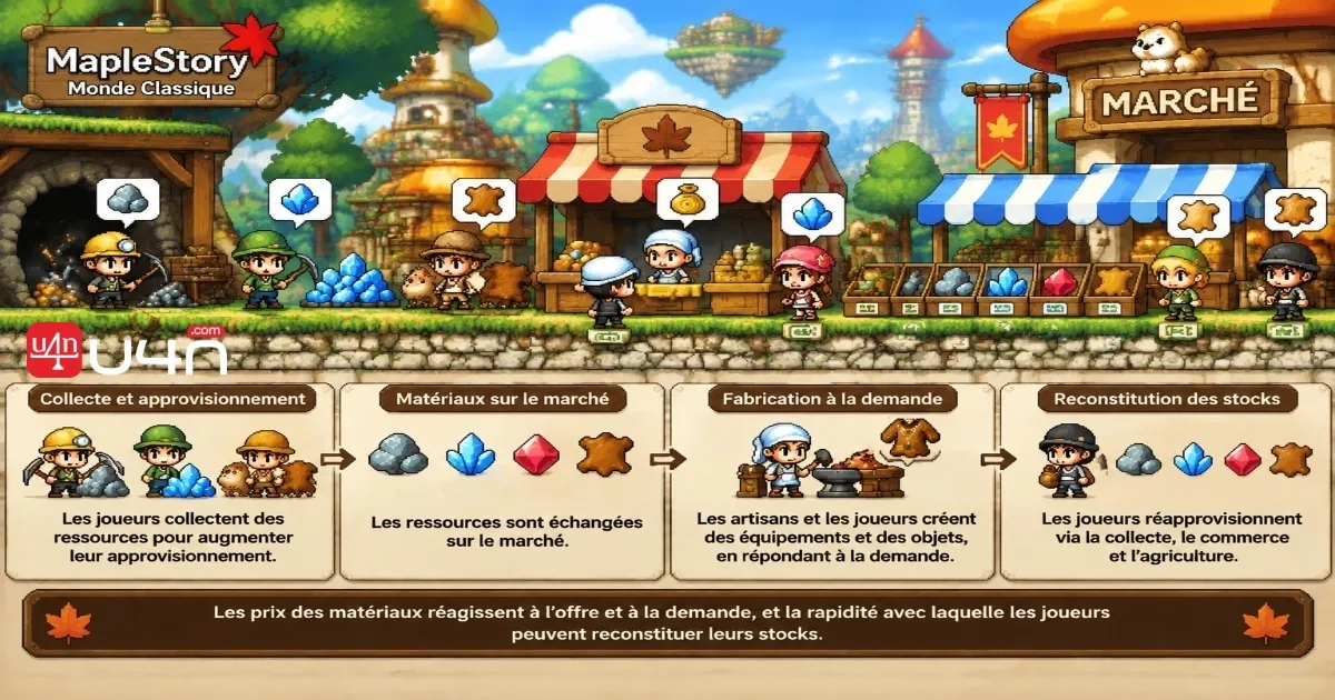 Matériaux d'artisanat et minerais de MapleStory Classic World échangés au Marché libre