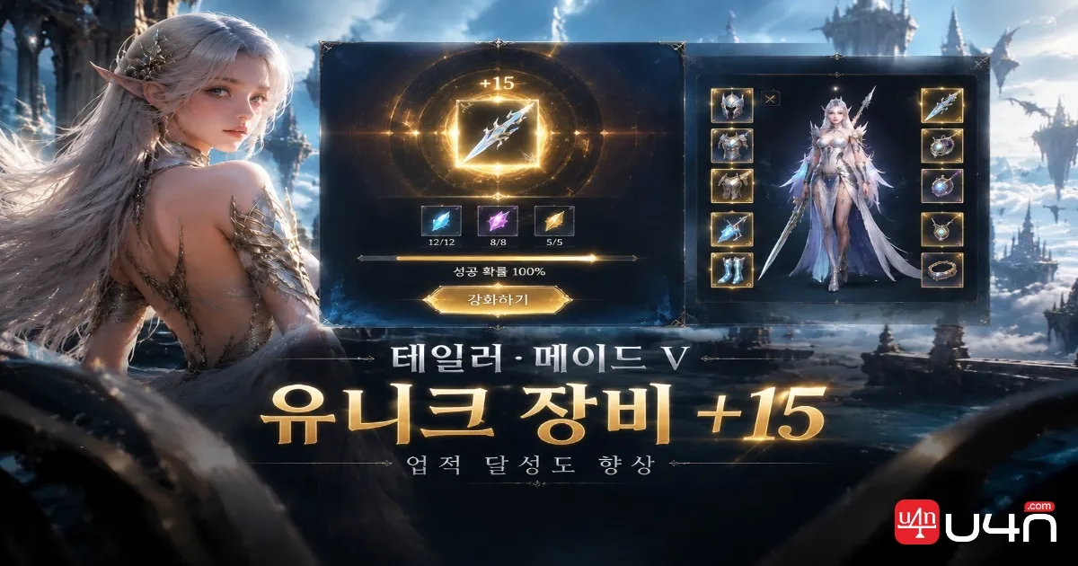 Aion 2 Unique equipment enhancement interface representing progression toward the Tailor-Made V achievement