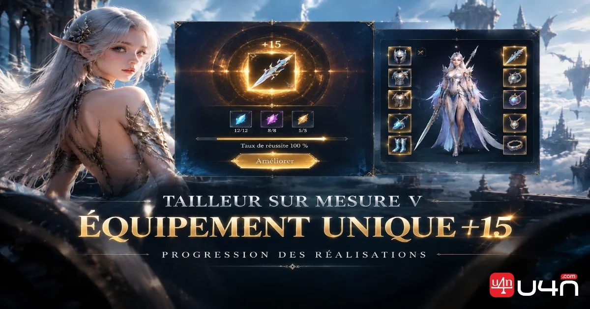 Aion 2 Unique equipment enhancement interface representing progression toward the Tailor-Made V achievement