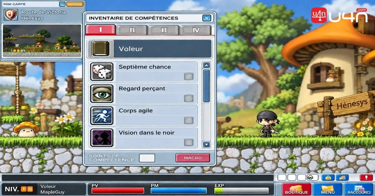 Build de compétences du Voleur dans MapleStory Classic World avec Lucky Seven, Keen Eyes, Nimble Body et Dark Sight