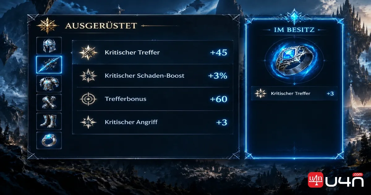 Aion 2 Golden Glow title stats showing Critical Attack, Critical Damage Boost, and Accuracy Bonus