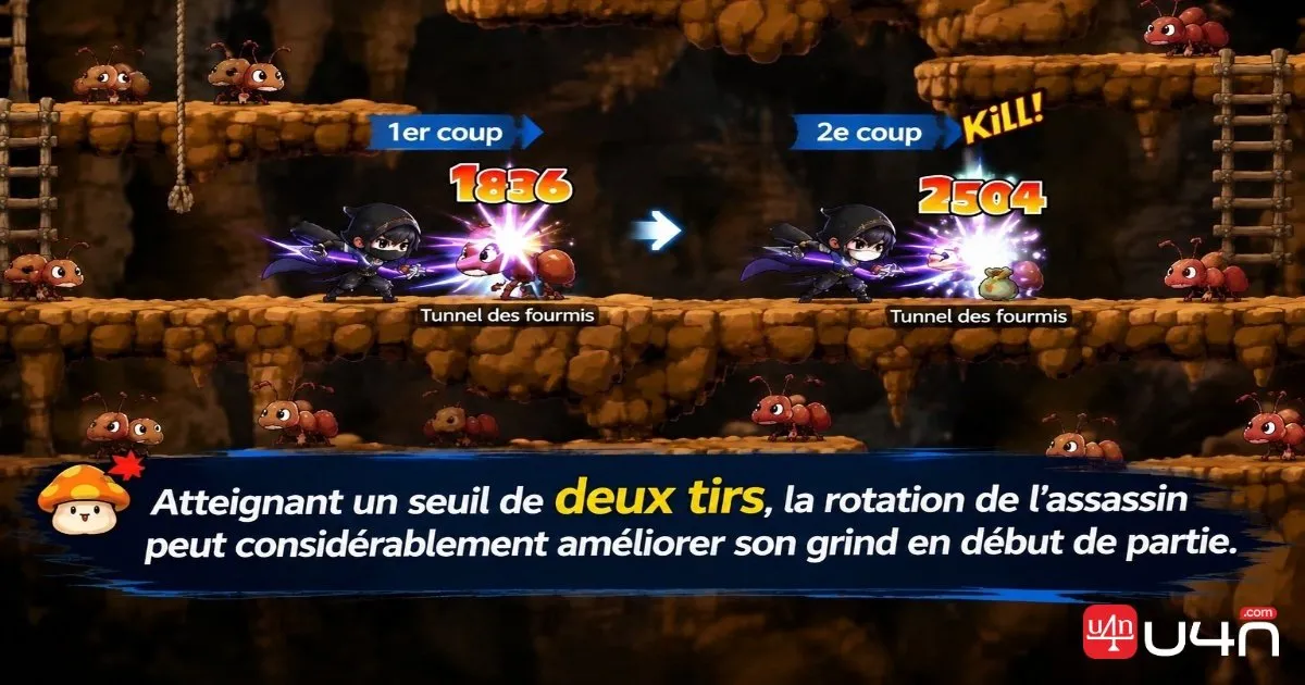 Un Assassin de MapleStory Classic atteint le seuil permettant d'éliminer les monstres en deux attaques en début de progression
