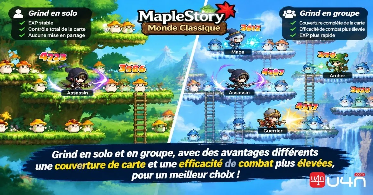 Comparaison des stratégies de farm en solo et en groupe pour un Assassin dans MapleStory Classic
