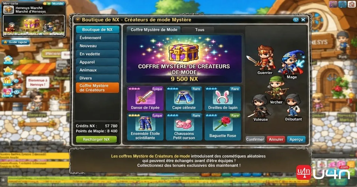 Caisses de mode mystère des fondateurs et objets cosmétiques échangeables de MapleStory Classic World
