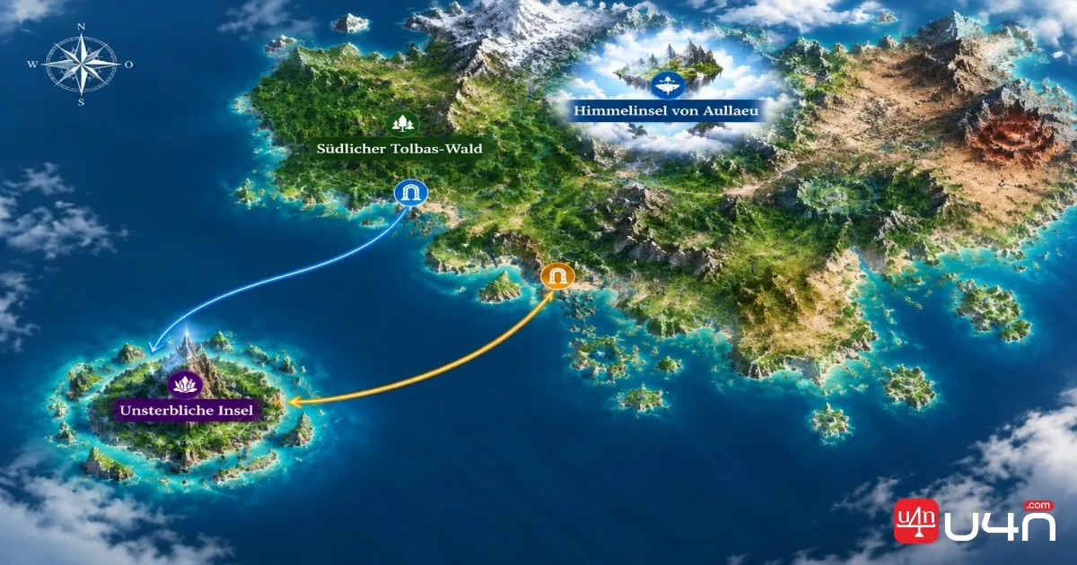 Aion 2 Verteron map showing Eternal Isle and its two Windstream access routes