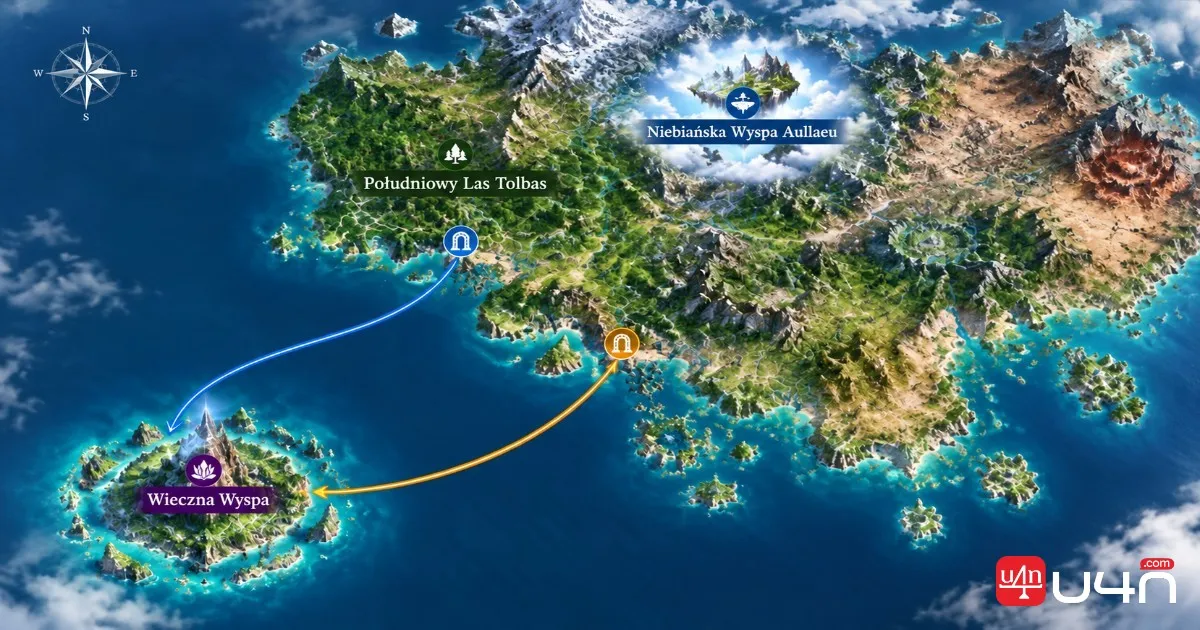 Aion 2 Verteron map showing Eternal Isle and its two Windstream access routes