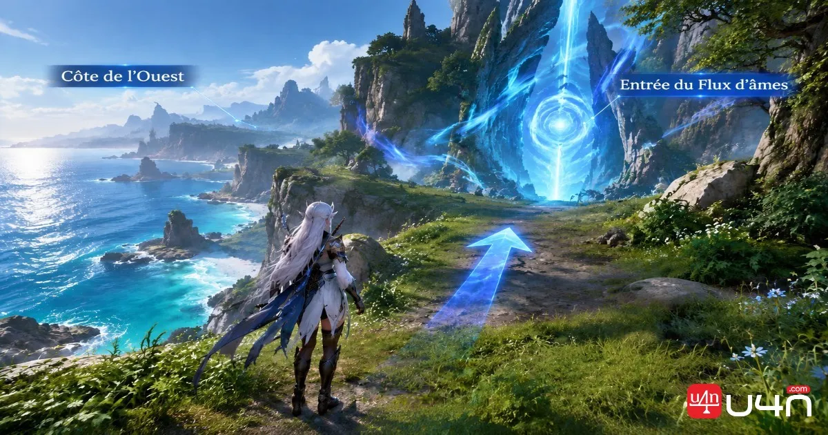 Aion 2 Southern Tolbas Forest western coastline with the blue Windstream entrance