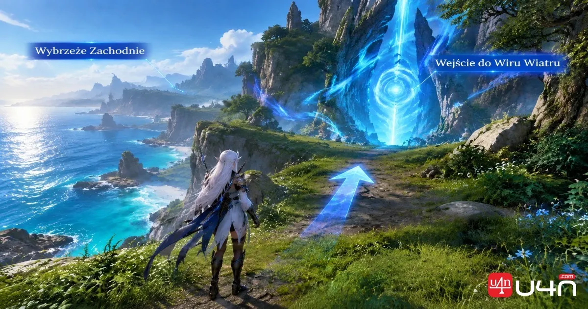 Aion 2 Southern Tolbas Forest western coastline with the blue Windstream entrance
