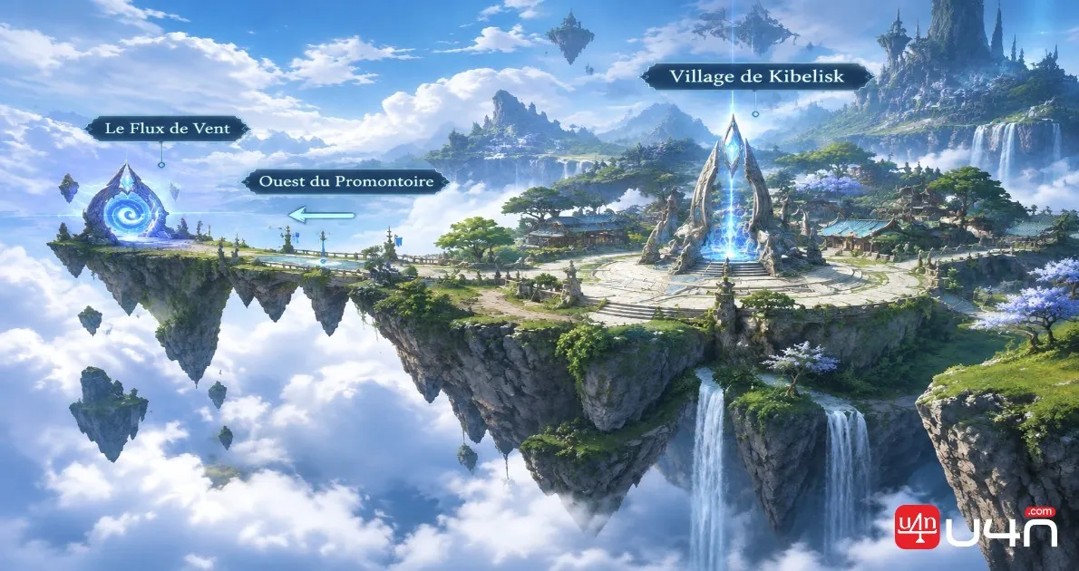 Aion 2 Aullaeu Village Sky Island showing the Kibelisk and western Windstream route