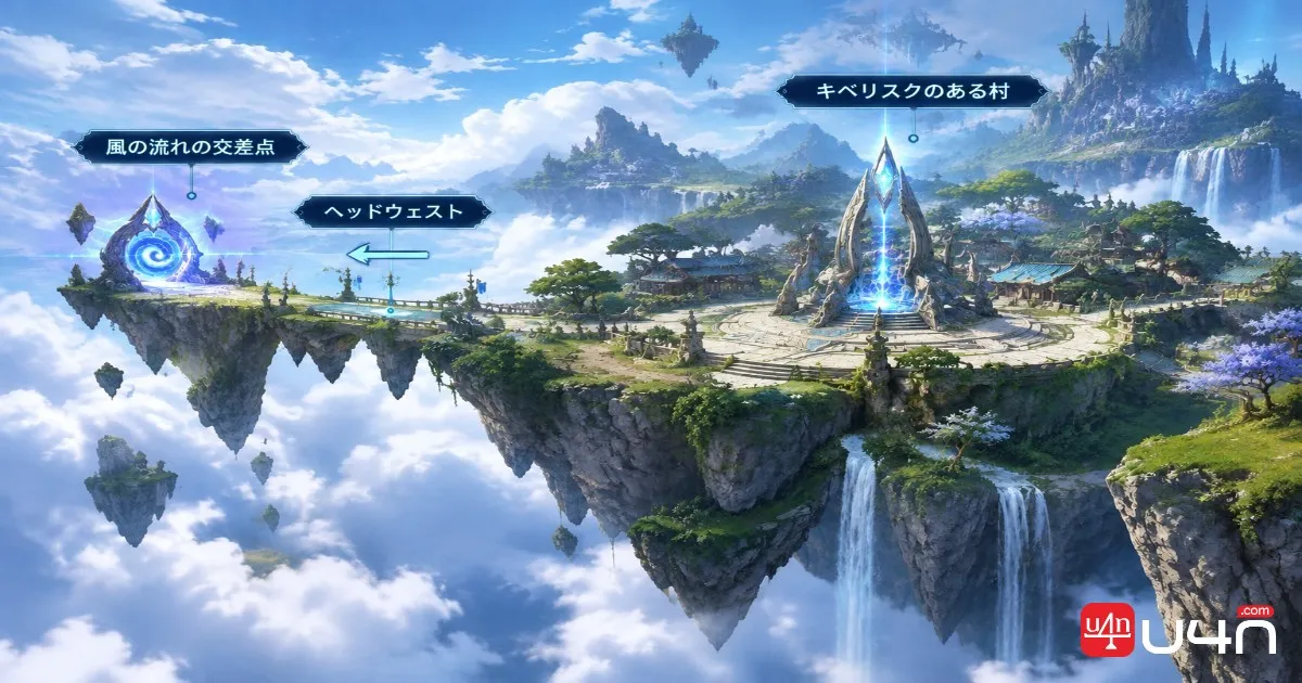 Aion 2 Aullaeu Village Sky Island showing the Kibelisk and western Windstream route