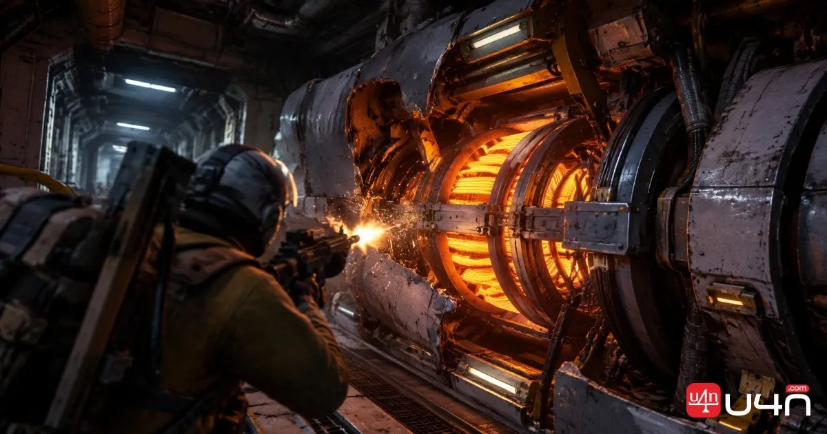 Raiders approaching the rear boarding platform of the ARC Raiders Frigate