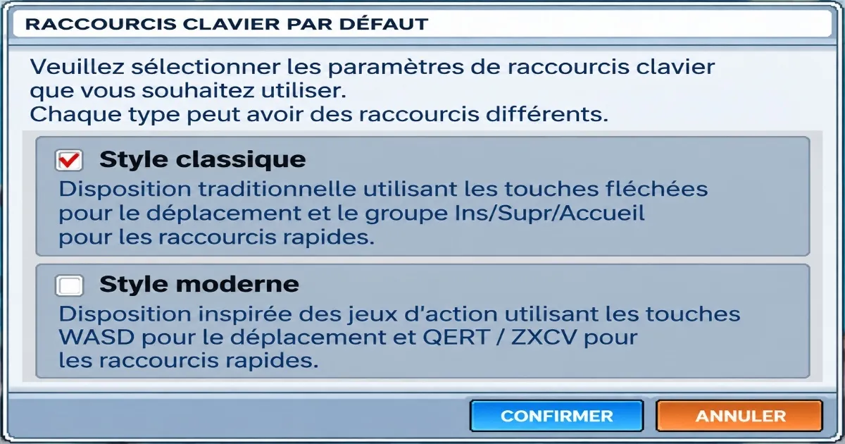 Choix des commandes classiques et modernes dans MapleStory Classic World