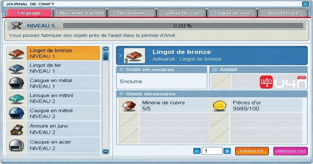 Menus de forge et d'artisanat dans MapleStory Classic World