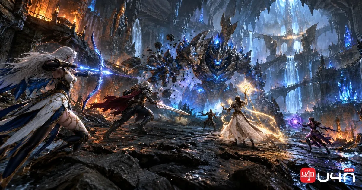 Aion 2 Expedition dungeon exploration with a party fighting monsters for Enhance Stones