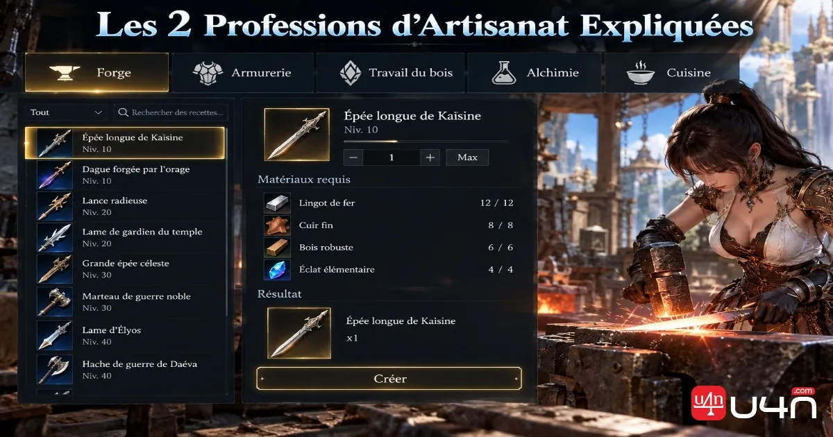 Aion 2 crafting interface showing the available crafting specializations