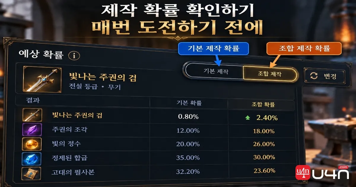 Aion 2 Expected Probability interface showing crafting and Combo probability options