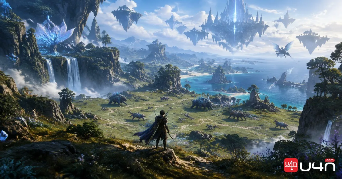 Aion 2 Spirit Isle farming area with an adventurer exploring a monster-filled island
