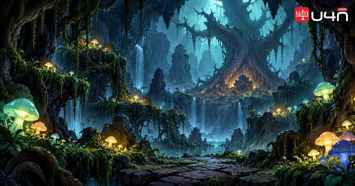 Forgotten Hollow in MapleStory Classic World, featuring a mysterious forest tunnel, ancient decaying trees, cave fairies, and a dark woodland atmosphere