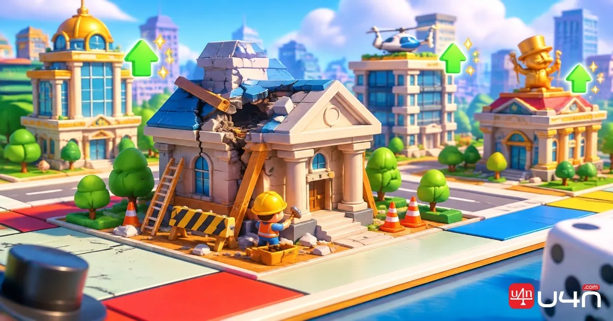 Monopoly GO damaged landmark on a board illustrating Shutdown repairs