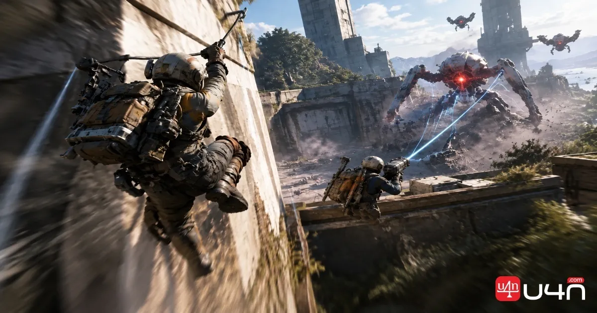 Greifhaken und Fesselwerfer im Einsatz während eines Gefechts in ARC Raiders