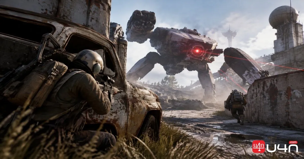 ARC Raiders fighting a mechanical ARC enemy during a raid