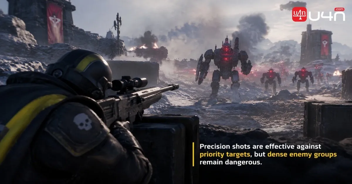 Helldiver defending an extraction zone against approaching Automaton enemies