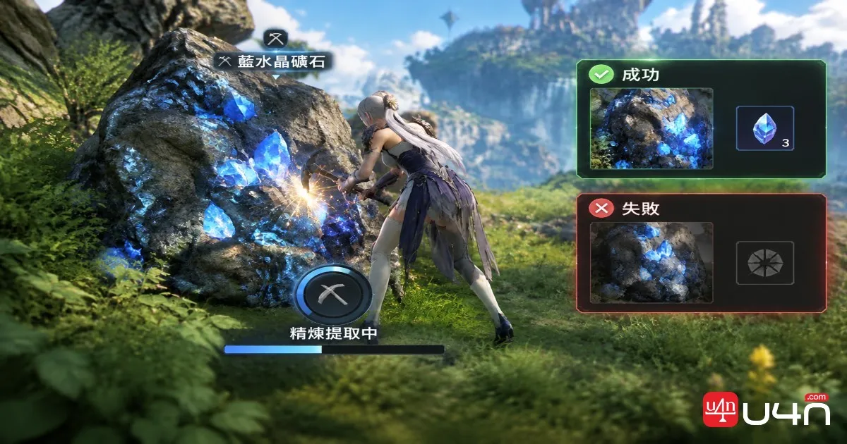Aion 2 Essence Extraction gathering interface at an Orichalcum ore node