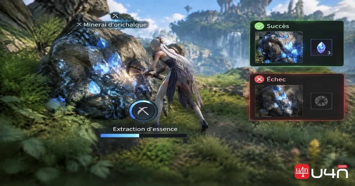Aion 2 Essence Extraction gathering interface at an Orichalcum ore node