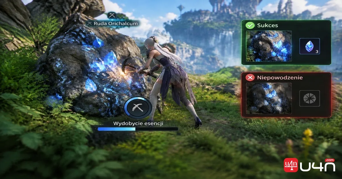 Aion 2 Essence Extraction gathering interface at an Orichalcum ore node