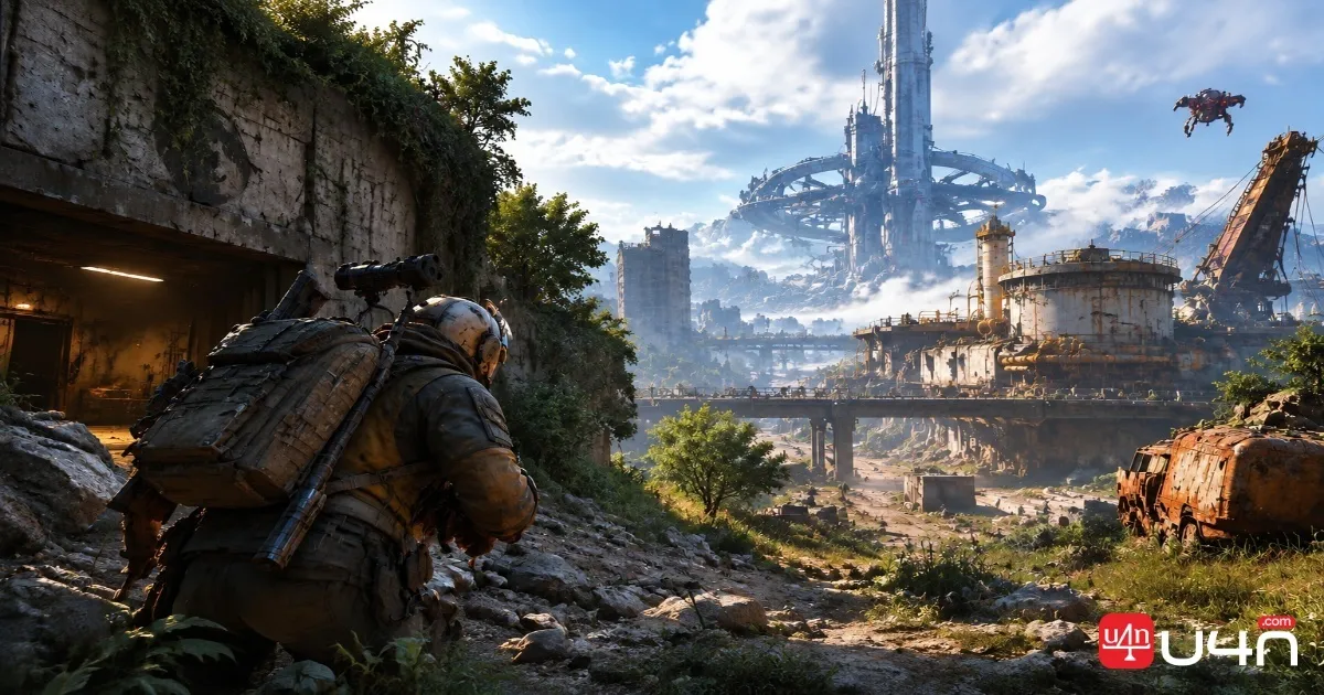 Un Raider explore une ville en ruines et une zone industrielle dans ARC Raiders