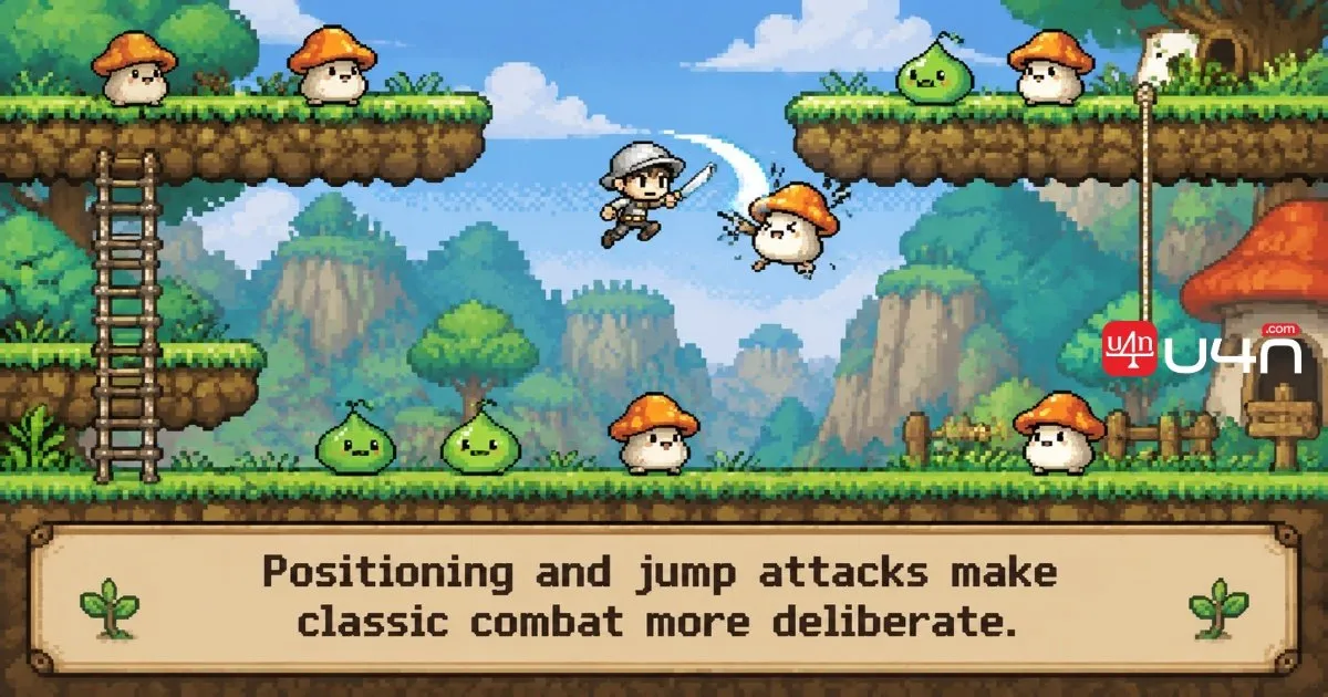 MapleStory Classic World Warrior fighting monsters in a classic training map