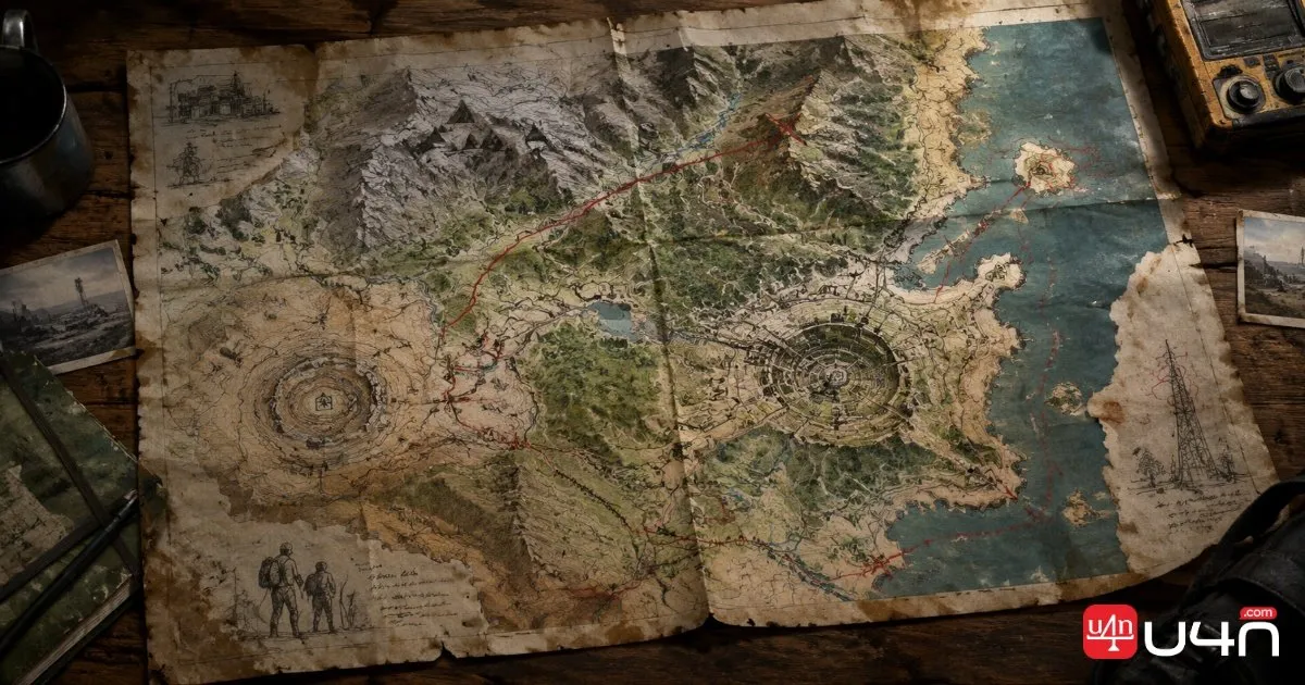 Unexplored locations and distant landscapes on the ARC Raiders world map