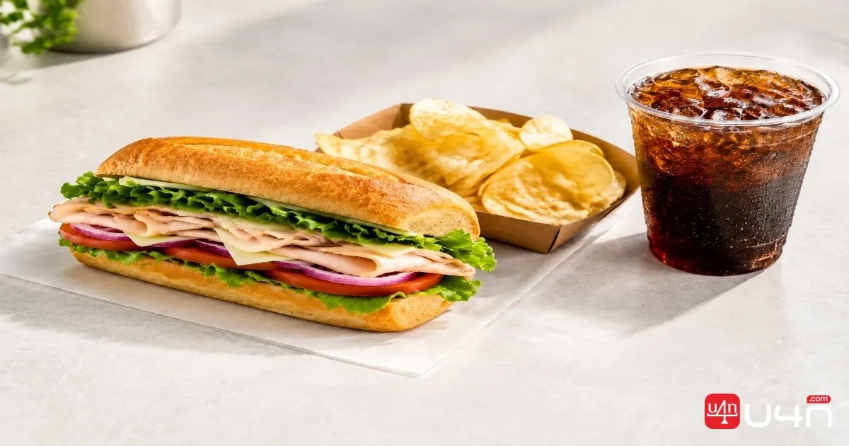 Sandwich Subway accompagné d'un accompagnement et d'une boisson représentant un repas promotionnel éligible