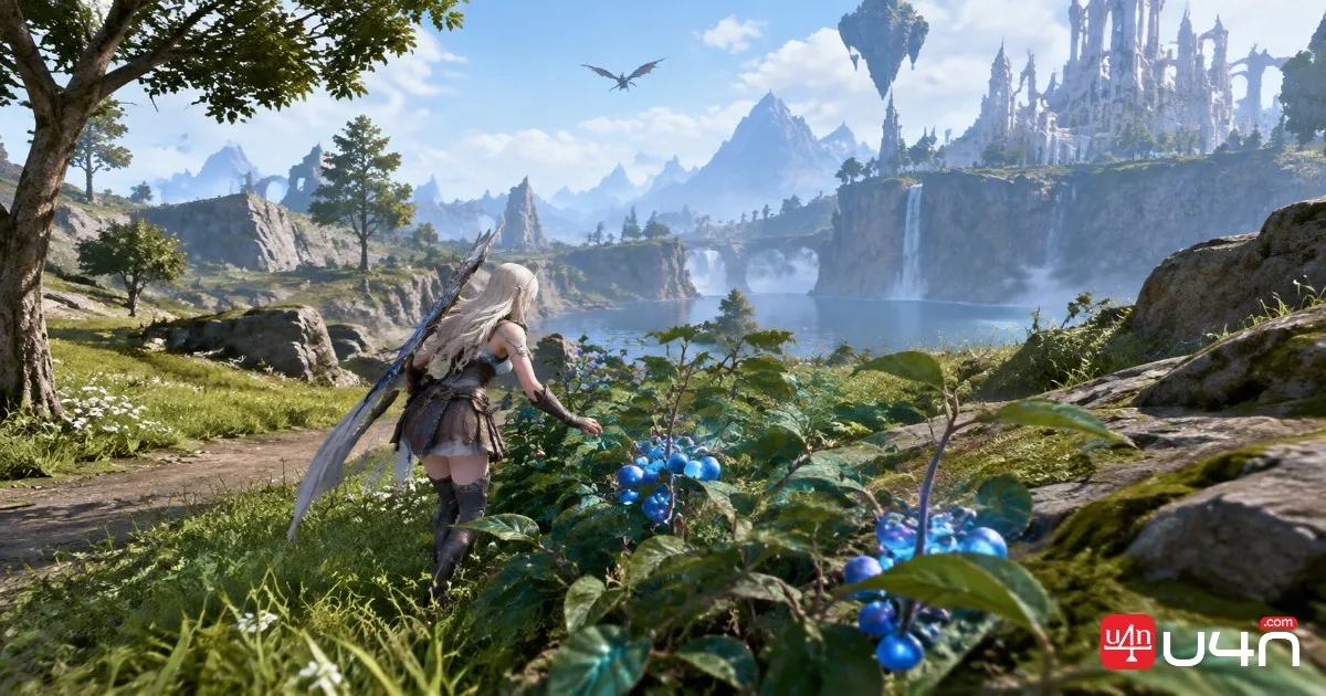 Aion 2 character gathering resources while exploring the open world