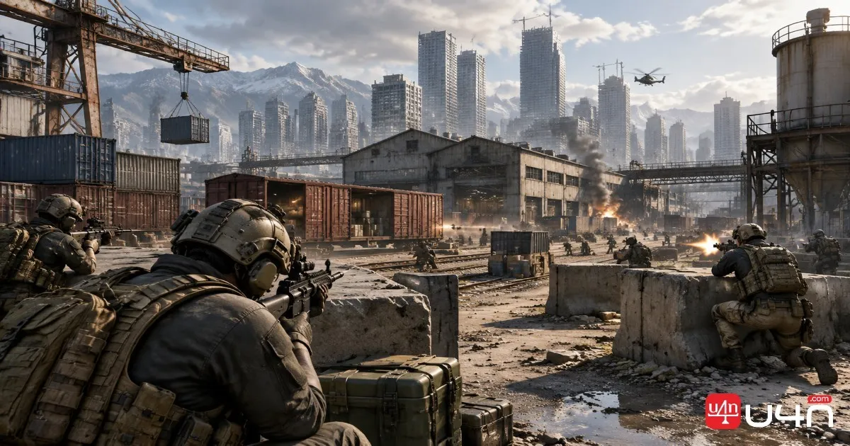 Modern Warfare 4 multiplayer map environments featuring industrial buildings and tactical combat areas