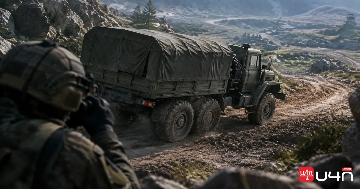 WARDOGS Ural military cargo truck viewed from the rear side, showing its cab, side engine area, and cargo pallets