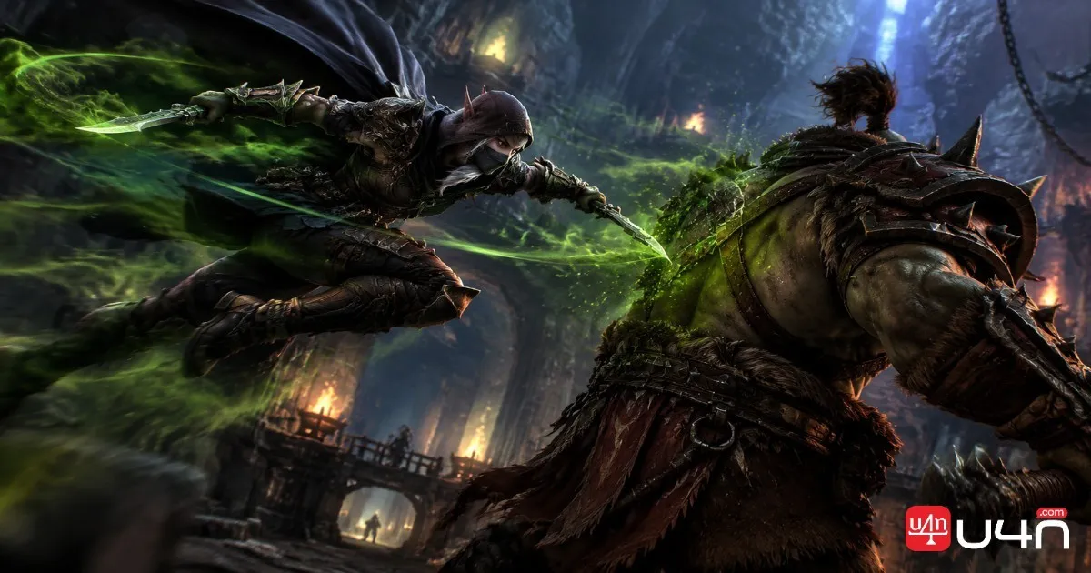 Assassination Rogue striking a dungeon enemy with dual daggers and green poison trails