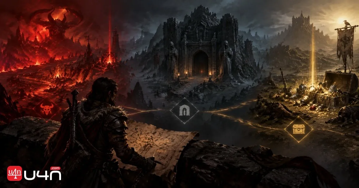 Diablo IV adventurer preparing to choose between endgame activities