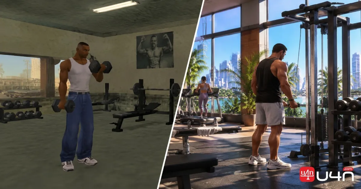 Vergleich zwischen dem Training im Fitnessstudio in GTA San Andreas und modernen Fitnesskonzepten in GTA 6