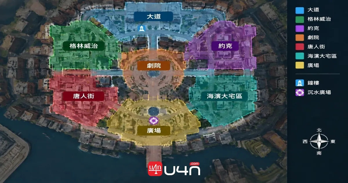 Deadlock lane and district overview with key farming locations marked