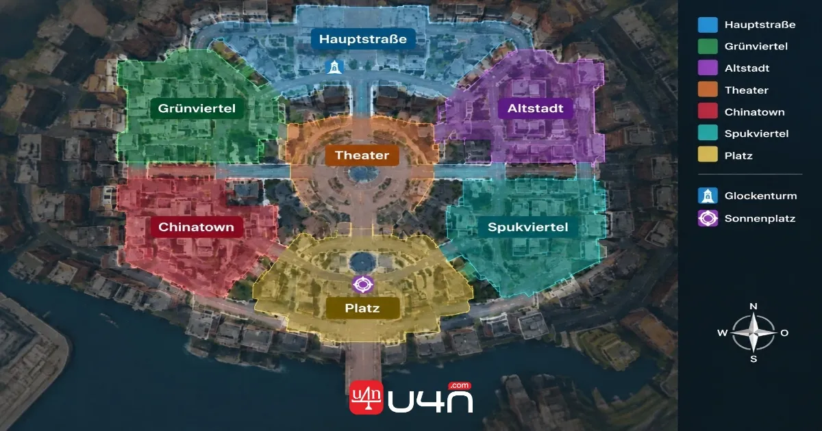 Deadlock lane and district overview with key farming locations marked